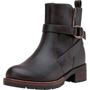 Women's 9682 Brown Ankle Flat Boots Buckle Short Booties for Women's